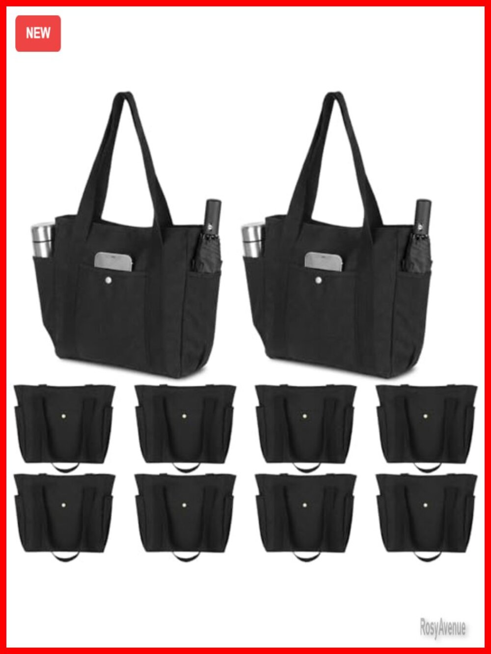 Canvas Tote Bags Reusable Shoulder Grocery Handbag with Zipper